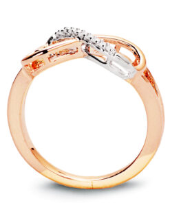 Alternativní pohled na pierścionek nieskończona miłość z różowego i białego złota z diamentami