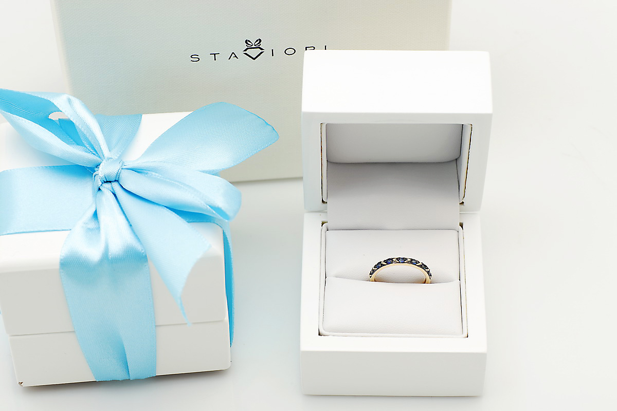 piękny delikatny art deco pierścionek złoty z szafirami – Bild 2