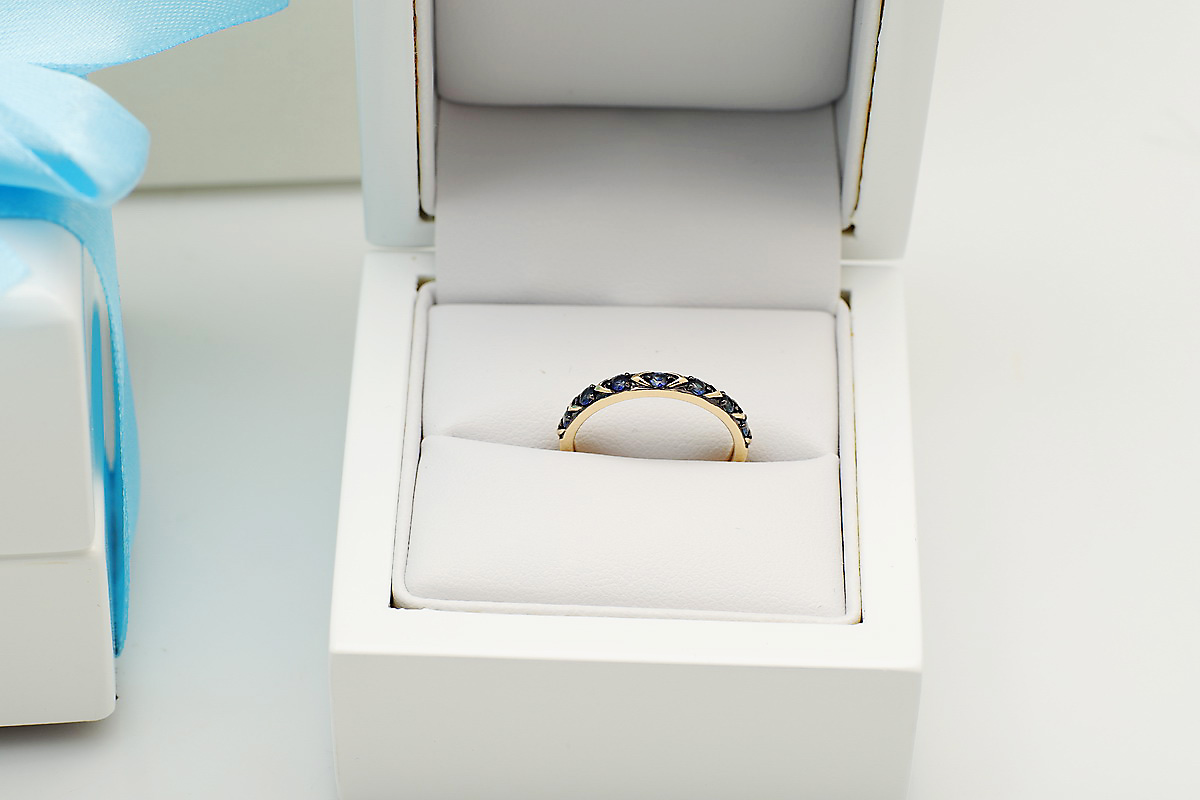 piękny delikatny art deco pierścionek złoty z szafirami – Bild 4