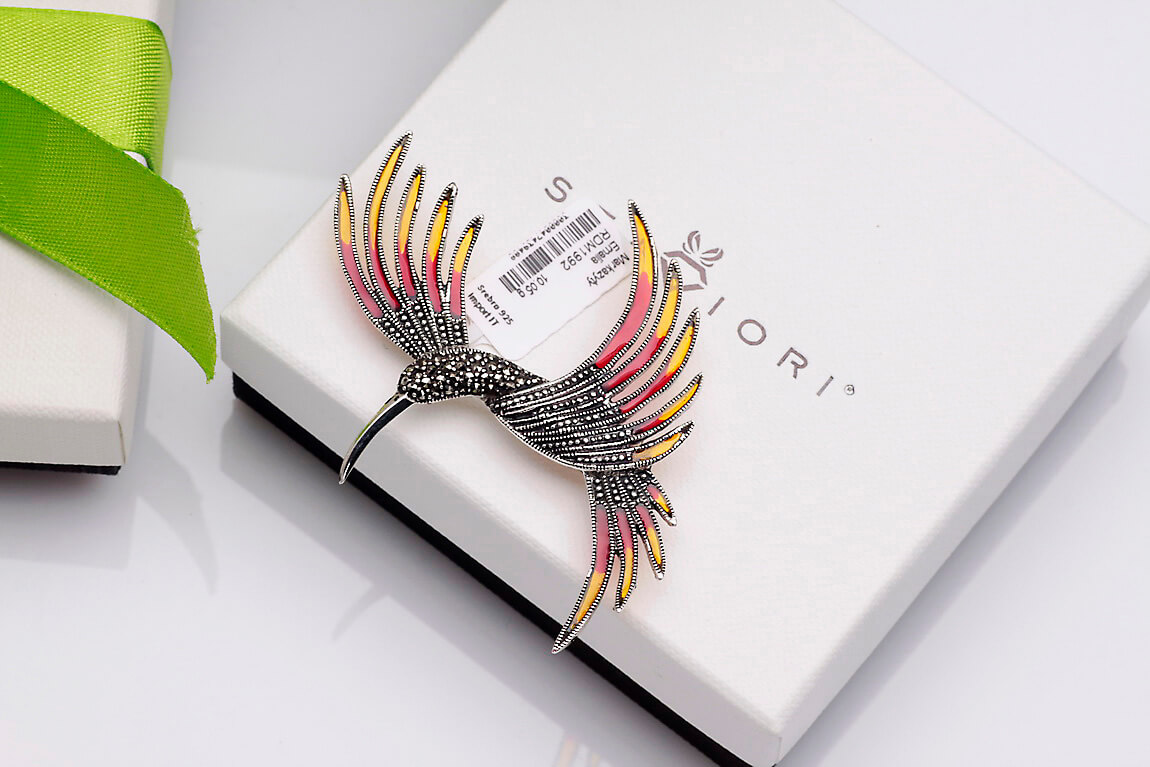 Broszka srebrna z markazytami - Tajemniczy Ogród - rajski ptak – Bild 3