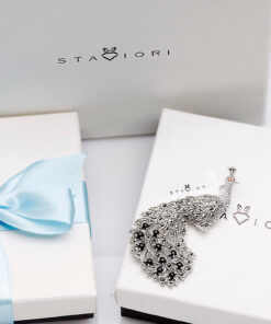 Alternatywny widok Srebrna, piękna broszka z markazytami, onyksem i granatem - PAW