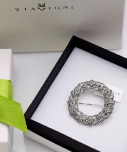 Alternative view of srebrna piękna okrągła broszka z markazytami