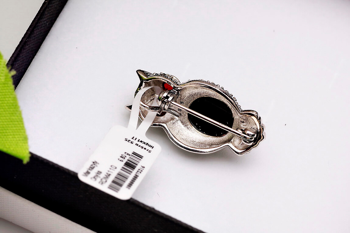 Broszka srebrna sowa z onyksami, granatami i markazytami – Bild 5