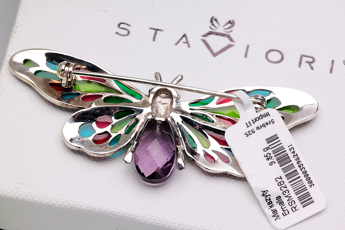 broszka srebrna motyl z emalią i markazytami - obrazek 7