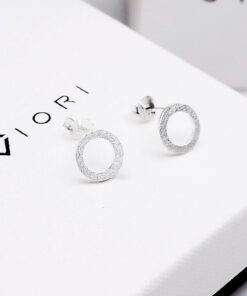 Alternatywny widok kolczyki koła srebrno szczotkowane 925