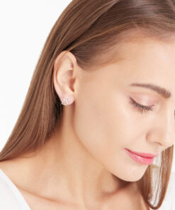 Alternatywny widok Srebrne pozłacane kolczyki w kształcie psiej łapki | różowe