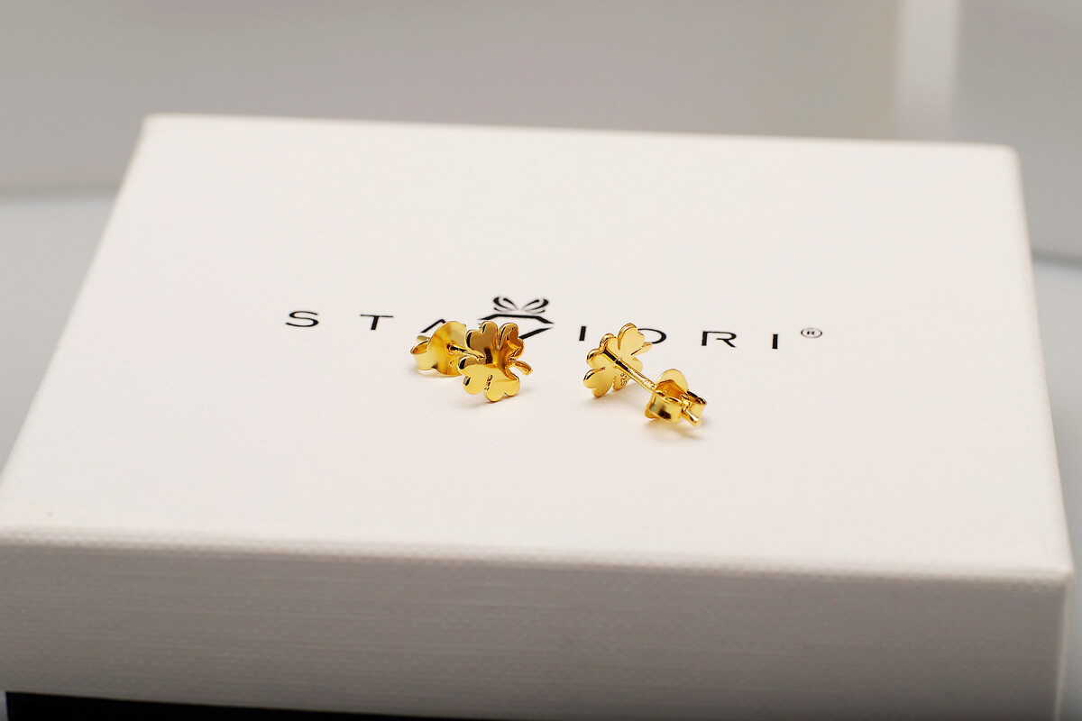 Srebrne pozłacane kolczyki w kształcie koniczynki – Bild 6