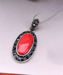 Alternatywny widok Srebrny wisiorek z koralem i markazytami