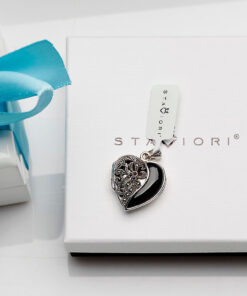 Alternatywny widok srebrny wisiorek / otwierane puzderko - serce - z onyksem i markazytami