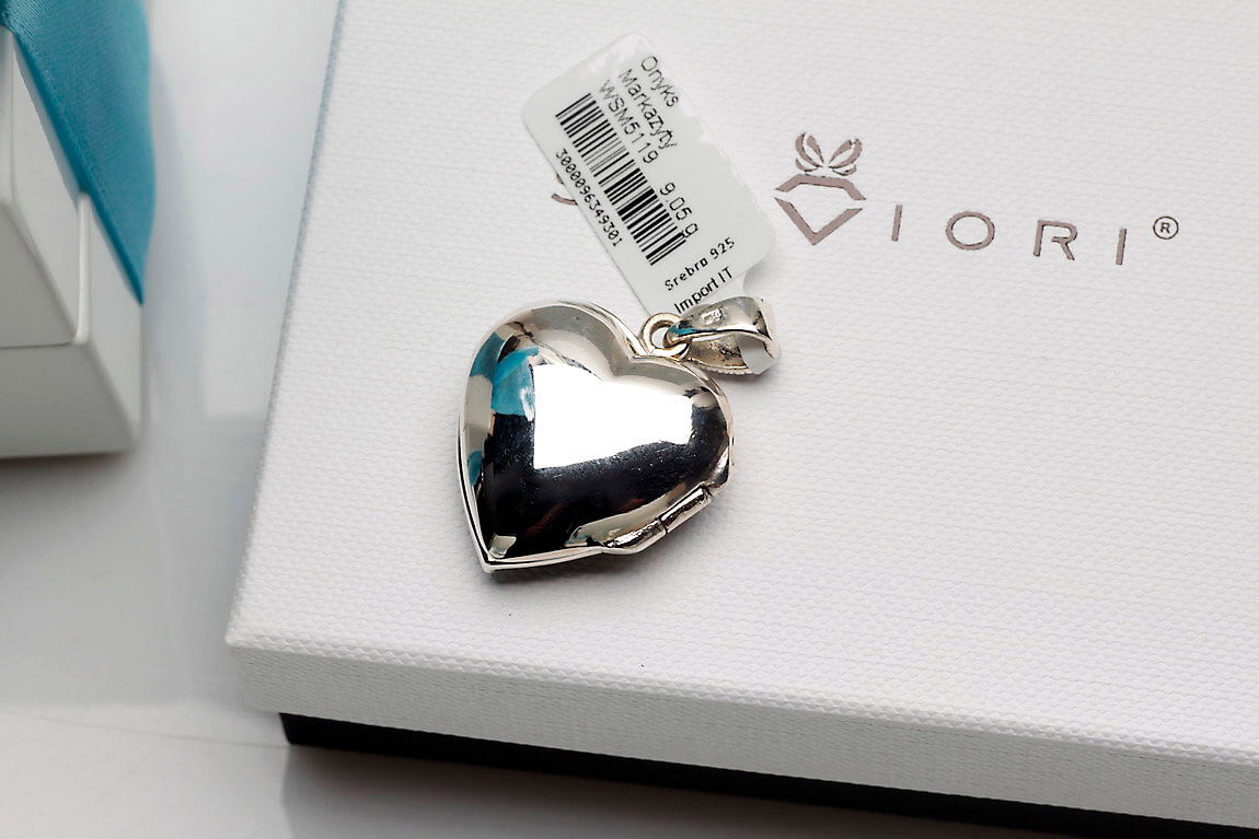 srebrny wisiorek / otwierane puzderko - serce - z onyksem i markazytami - Image 4