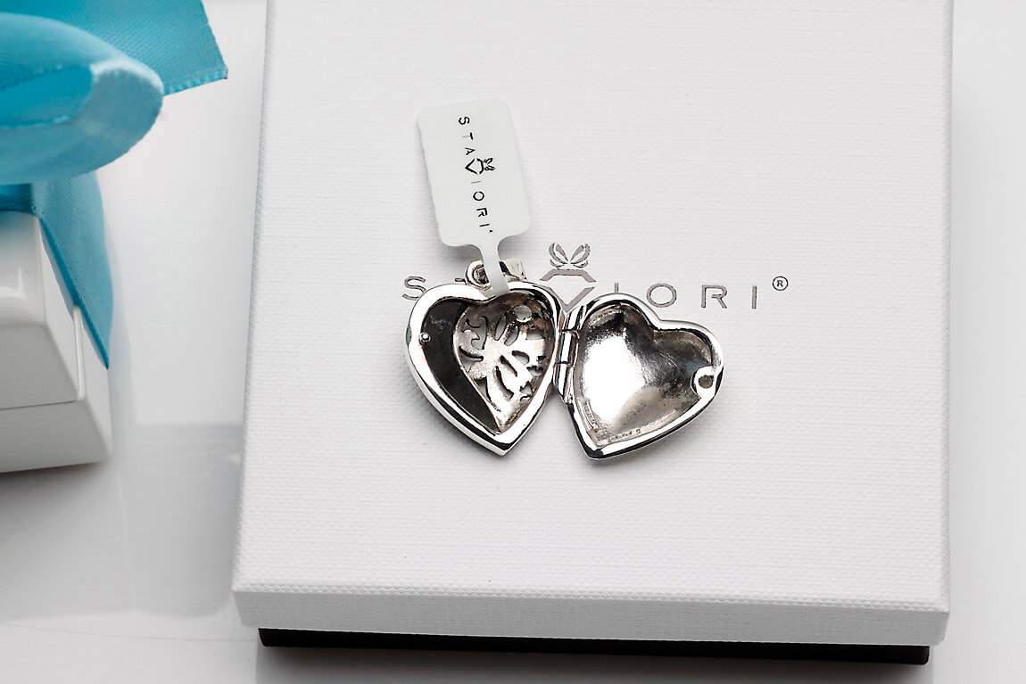 srebrny wisiorek / otwierane puzderko - serce - z onyksem i markazytami - Image 5