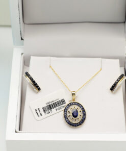 Alternatywny widok złoty wisiorek z szafirami i diamentami