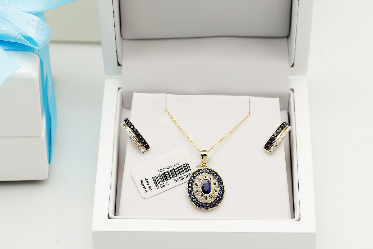 złoty wisiorek z szafirami i diamentami – Bild 2