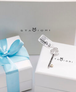 Alternatywny widok wisiorek kluczyk złoto z czarnymi i białymi diamentami