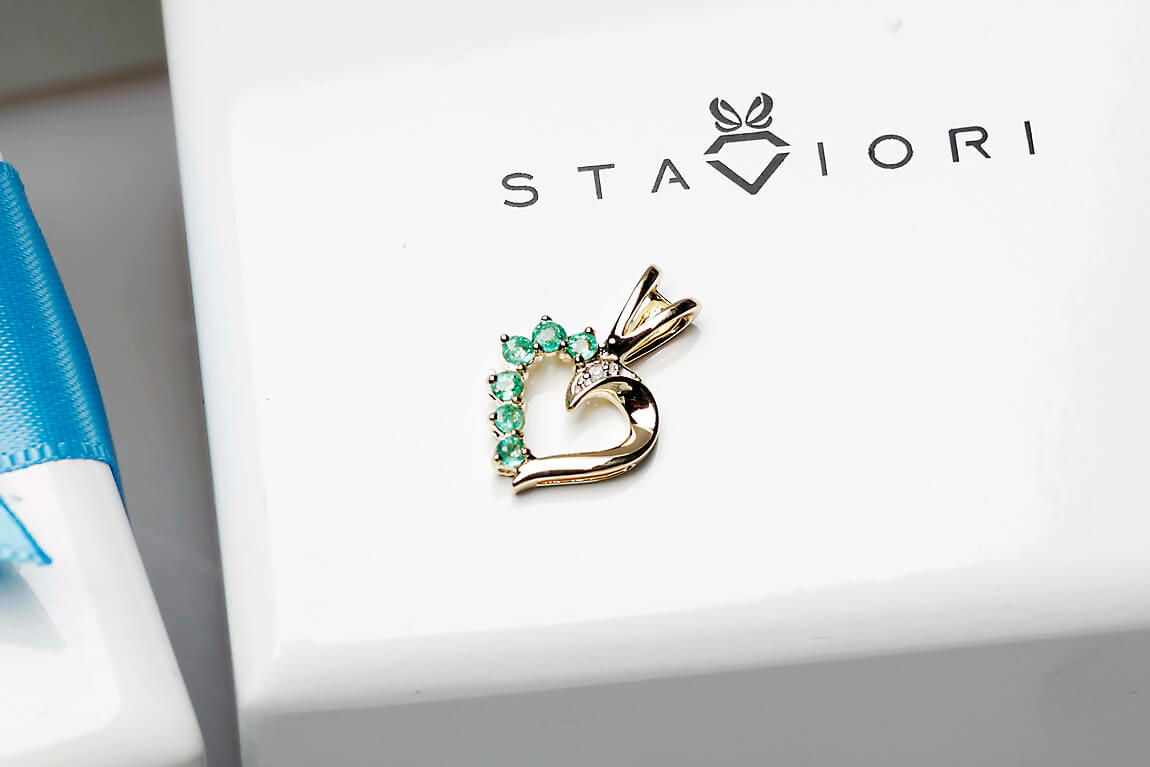 wisiorek serce złoto szmaragdy diament – Bild 3