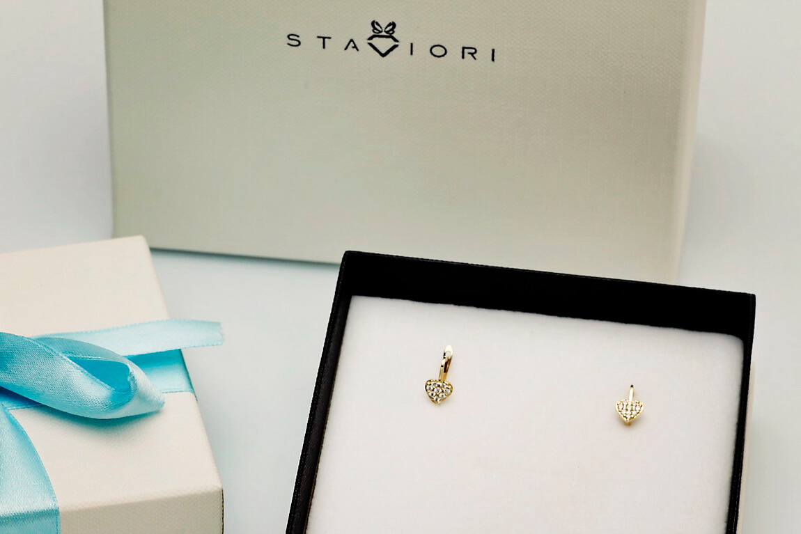 Złote kolczyki serduszka z cyrkoniami 333 - Obrázek 2