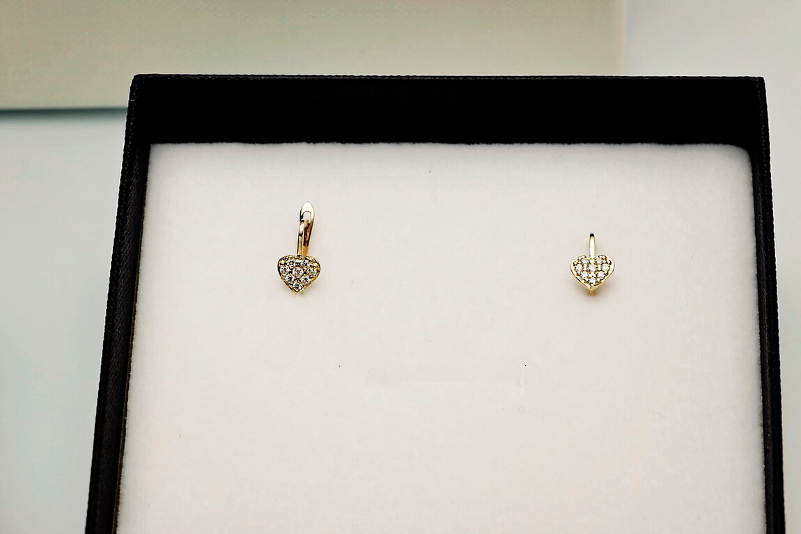 Złote kolczyki serduszka z cyrkoniami 333 - Obrázek 4