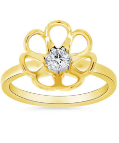 Pierścionek złoty z brylantem 0,25ct w kształcie kwiatu