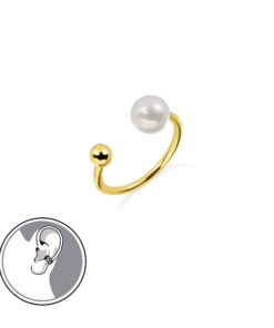 Srebrny pozłacany mankiet do ucha z perełką