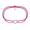 Bransoletka srebrna na różowym sznurku z cyrkoniami - serce - BSC6362