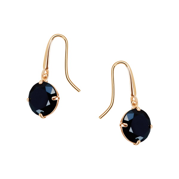 Złote kolczyki z czarną cyrkonią - bigiel otwarty