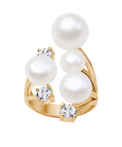 Pierścionek otwarty, srebrny pozłacany z naturalnymi perłami