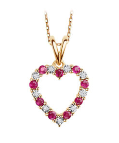 Złoty wisiorek serce z brylantami i rubinami 333
