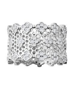 ażurowy pierścionek srebrny z cyrkoniami - plastry miodu