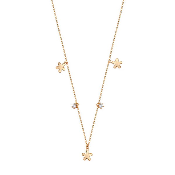 Srebrny delikatny naszyjnik z kwiatkami i cyrkonią