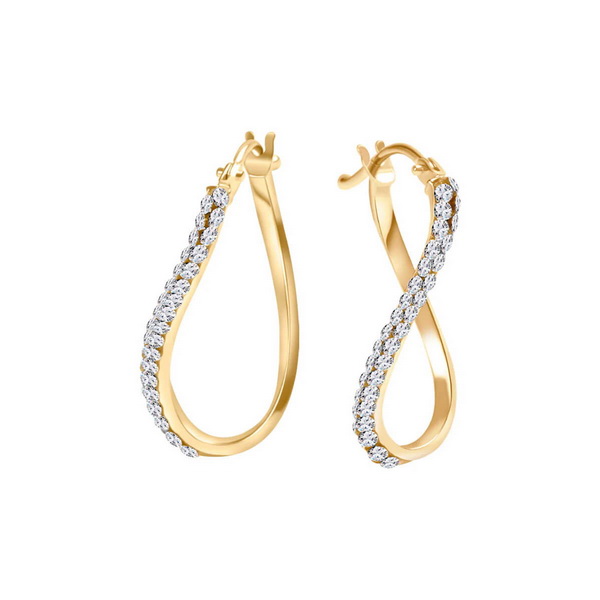 Złote kolczyki asymetryczne z cyrkoniami skręcane - 333 - KXC6615