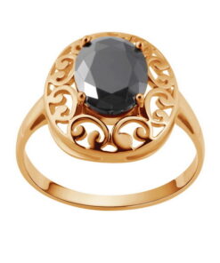 pierścionek ażurowy z czarną cyrkonią w złocie 333