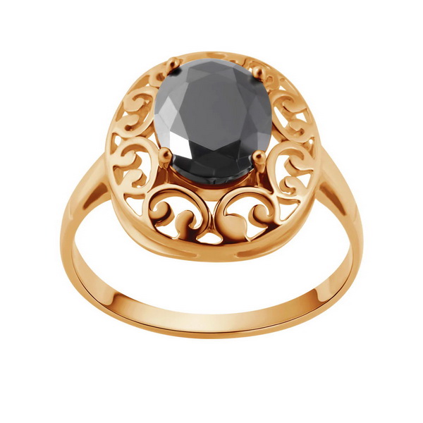 pierścionek ażurowy z czarną cyrkonią w złocie 333