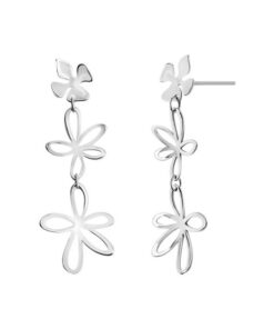 Srebrne kolczyki wiszące kwiaty KDK6608S