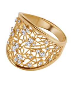 Złoty piękny ażurowy pierścionek z cyrkoniami