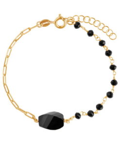Srebrna pozłacana bransoletka z onyksem - BSC6684