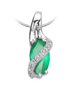 wisiorek z białego złota ze szmaragdem i diamentami