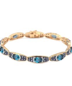 Złota bransoleta z topazami, szafirami i diamentami 585