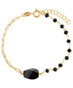 Alternatywny widok Srebrna pozłacana bransoletka z onyksem - BSC6684