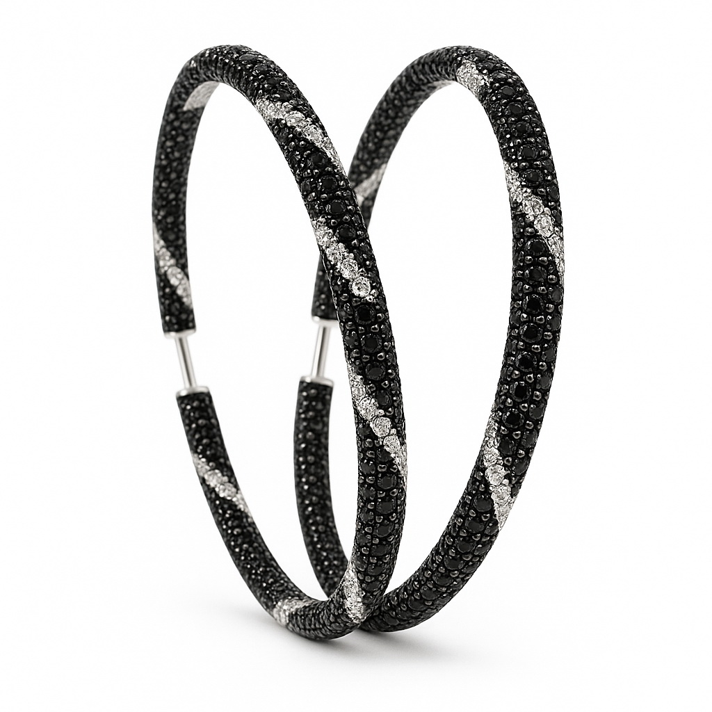 Exclusive | duże kolczyki koła z czarnymi i białymi diamentami