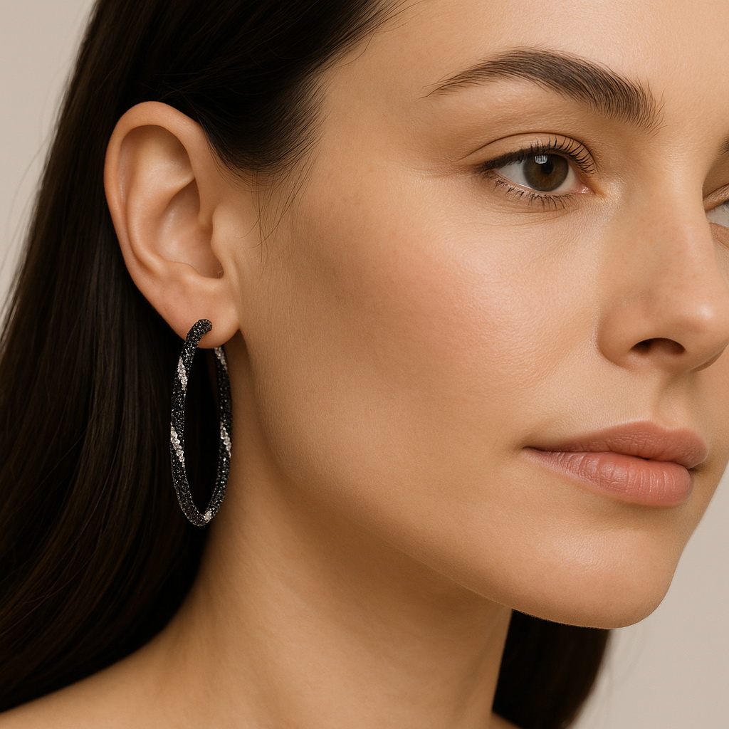 Exclusive | duże kolczyki koła z czarnymi i białymi diamentami - Obrázek 3