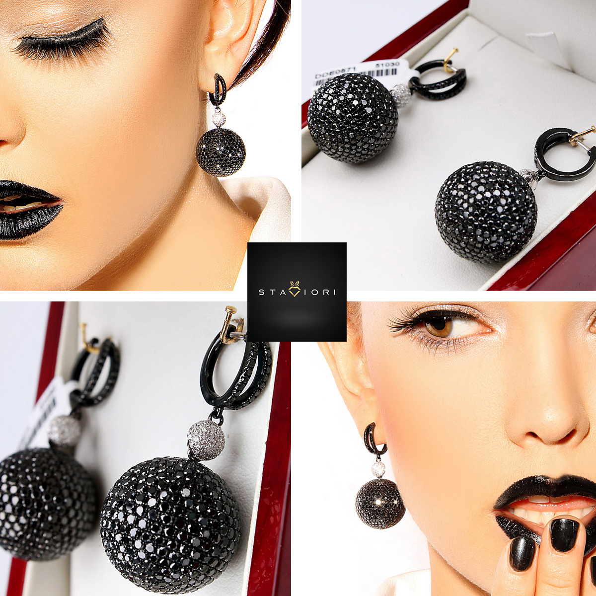 Exclusive | wiszące kule kolczyki z czarnymi i białymi diamentami – Bild 9