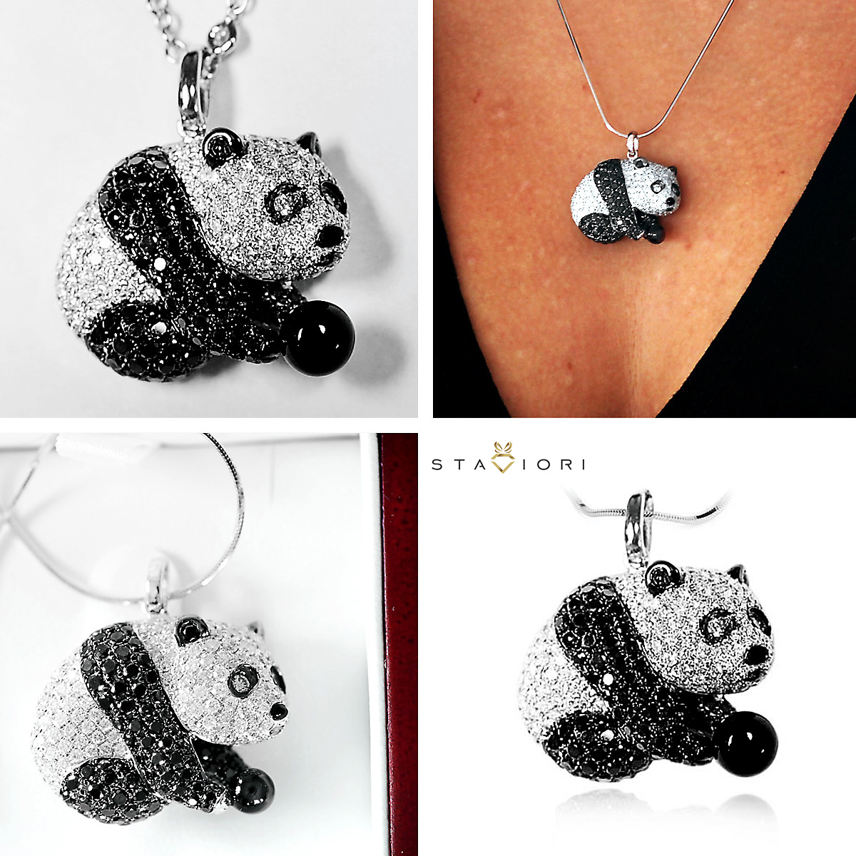 Exclusive | wisiorek panda z diamentami i onyksem w 18-karatowym złocie - obrazek 3