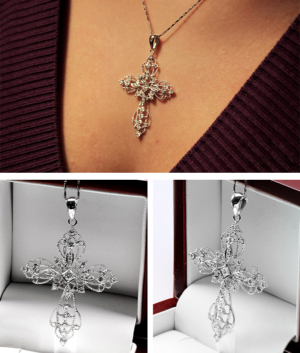 Exclusive | wisiorek krzyżyk z diamentami białe złoto 750 - obrazek 2