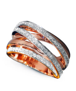 Exclusive | dostojny piękny szeroki pierścień z dwóch kolorów 18-karatowego złota z brylantami