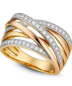 Exclusive | piękny szeroki pierścień z trzech kolorów 18-karatowego złota z brylantami