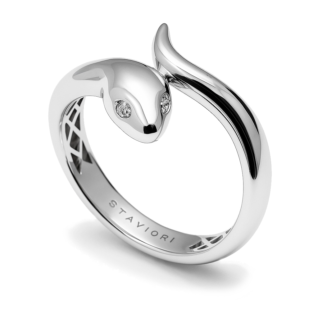 Exclusive | Pierścionek wąż z białego 18-karatowego złota