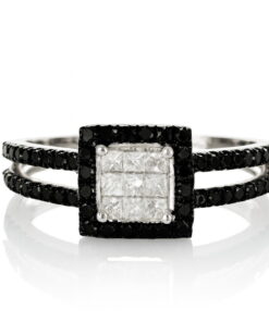 Exclusive | piękny pierścionek z czarnymi i białymi diamentami princessa w 18-karatowym złocie