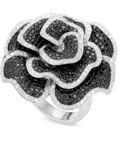 Exclusive | pierścionek z czarnymi i białymi diamentami w kształcie róży