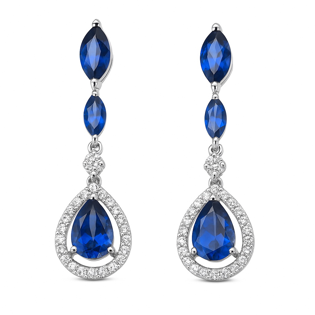 Exclusive | Przepiękne długie brylantowo szafirowe kolczyki