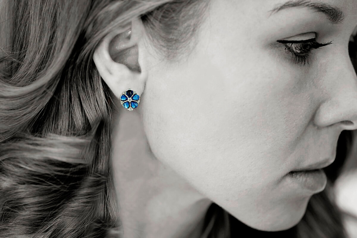 Exclusive | Kolczyki z białego złota 750 z kyanitami i diamentami - obrazek 3